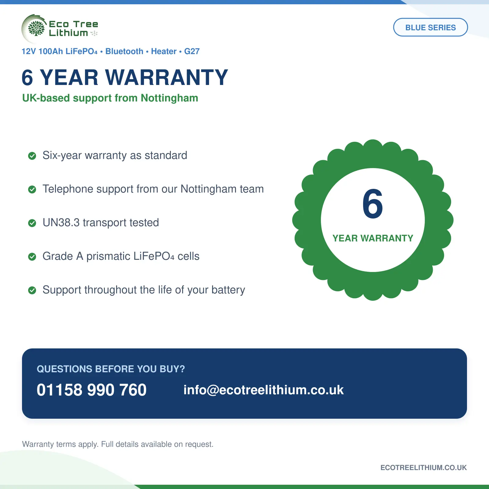 Eco Tree Lithium six-year warranty and UK support
